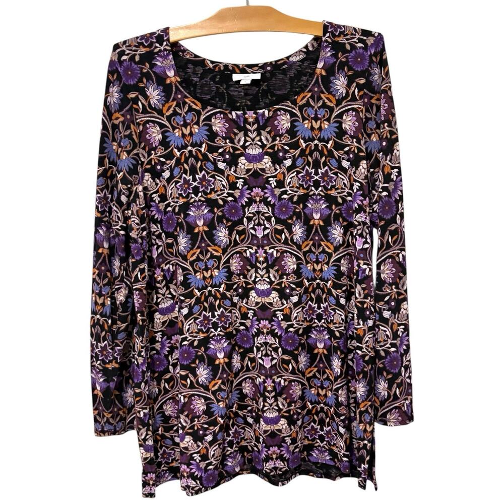 J. Jill | Top Floral Purple Pullover Long Sleeve Cotton Blend Casual- Size Large